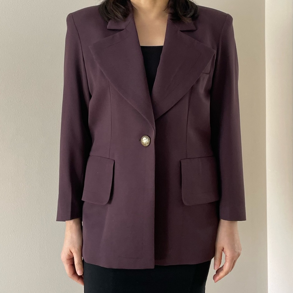 Vintage Custom Designed Tailored Mauve Purple Wool One Button Blazer